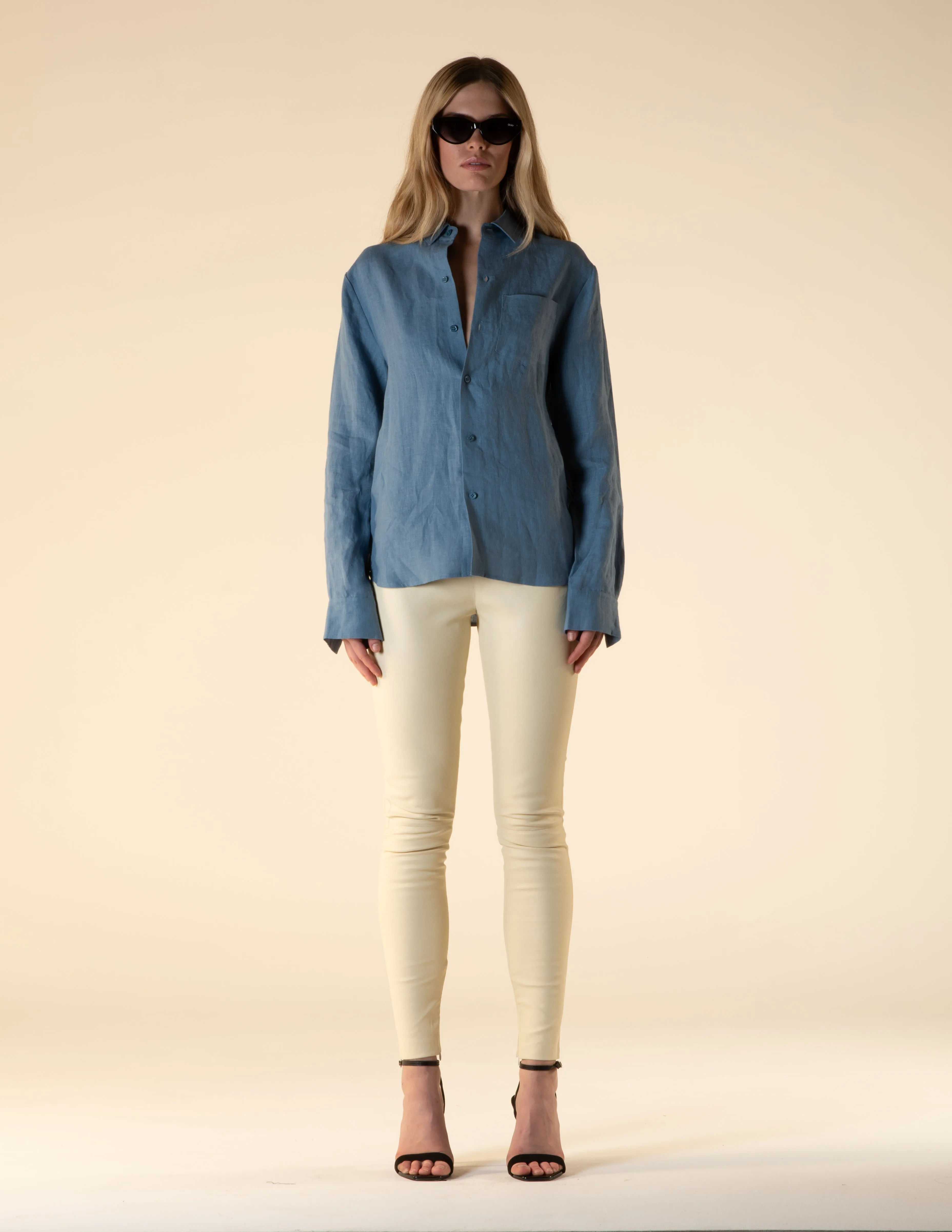 Leather Stretch Leggings Ivory Woman
