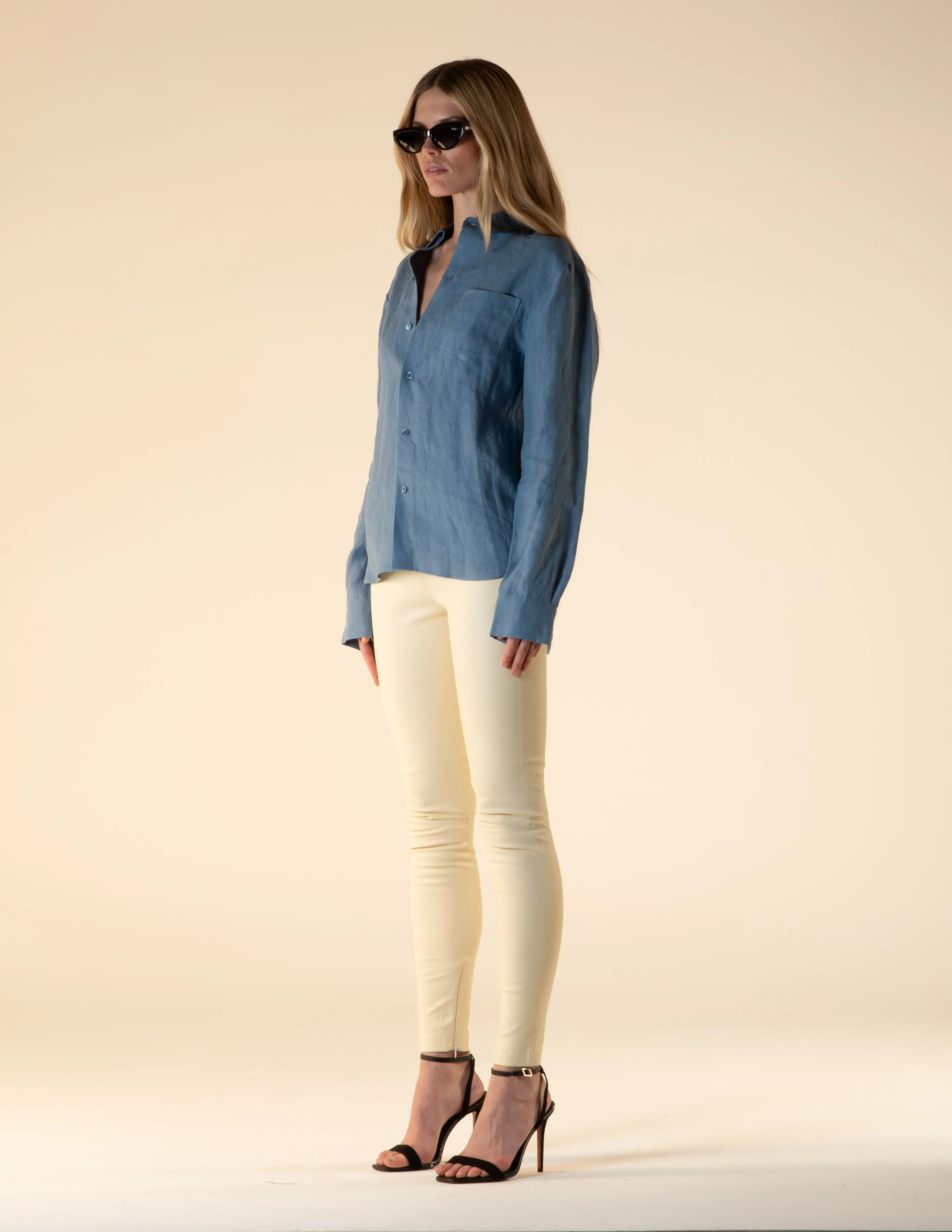 Leather Stretch Leggings Ivory Woman