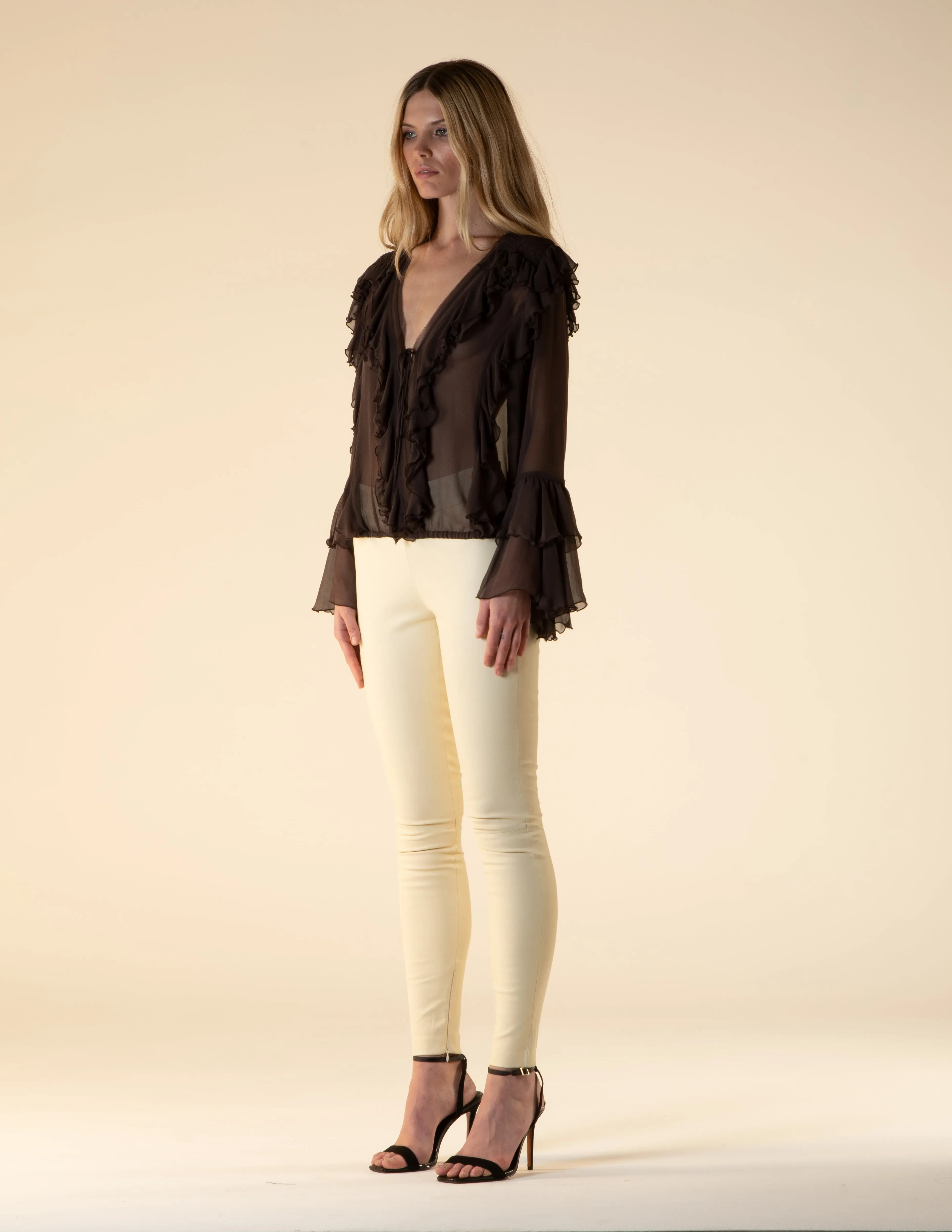 Leather Stretch Leggings Ivory Woman