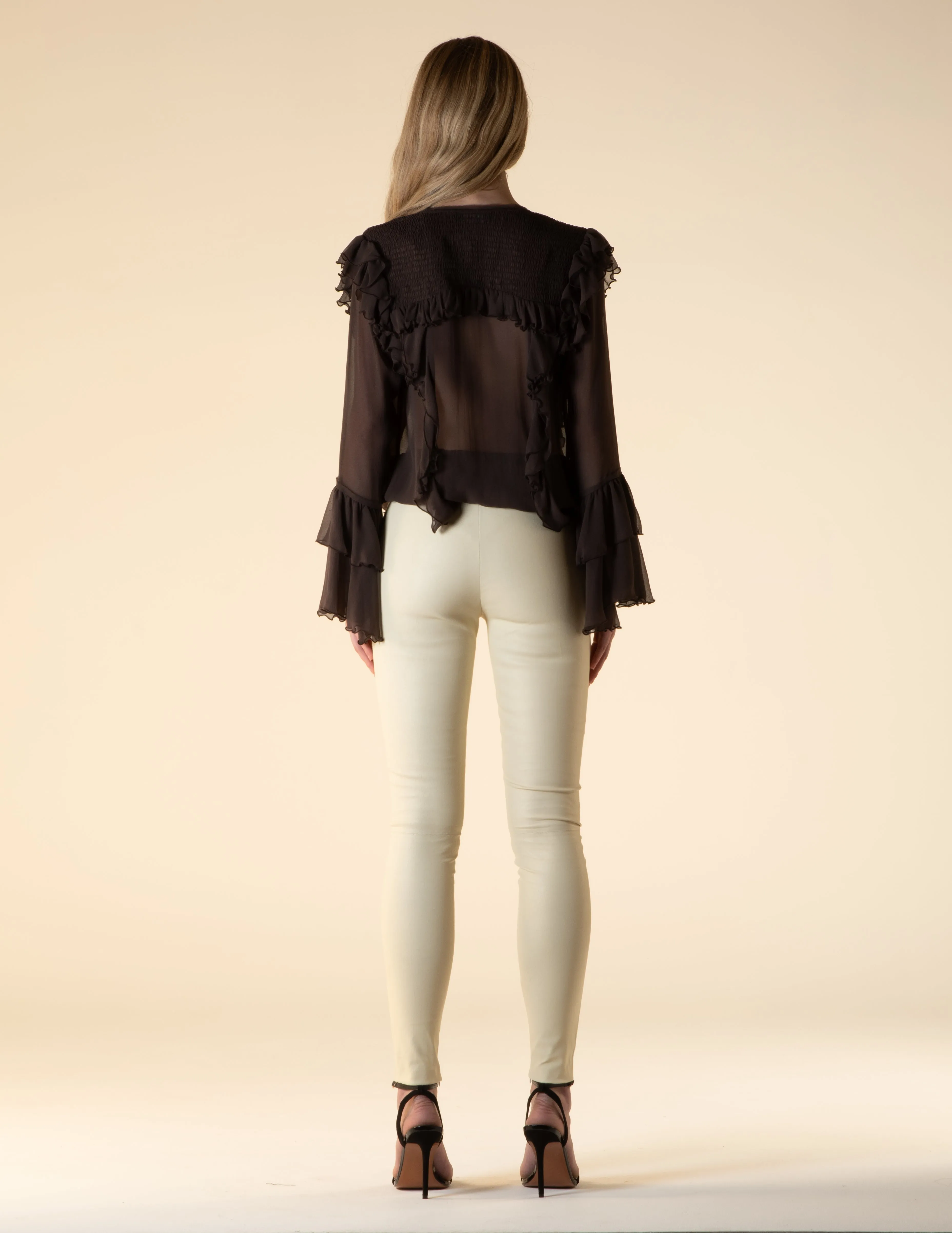 Leather Stretch Leggings Ivory Woman