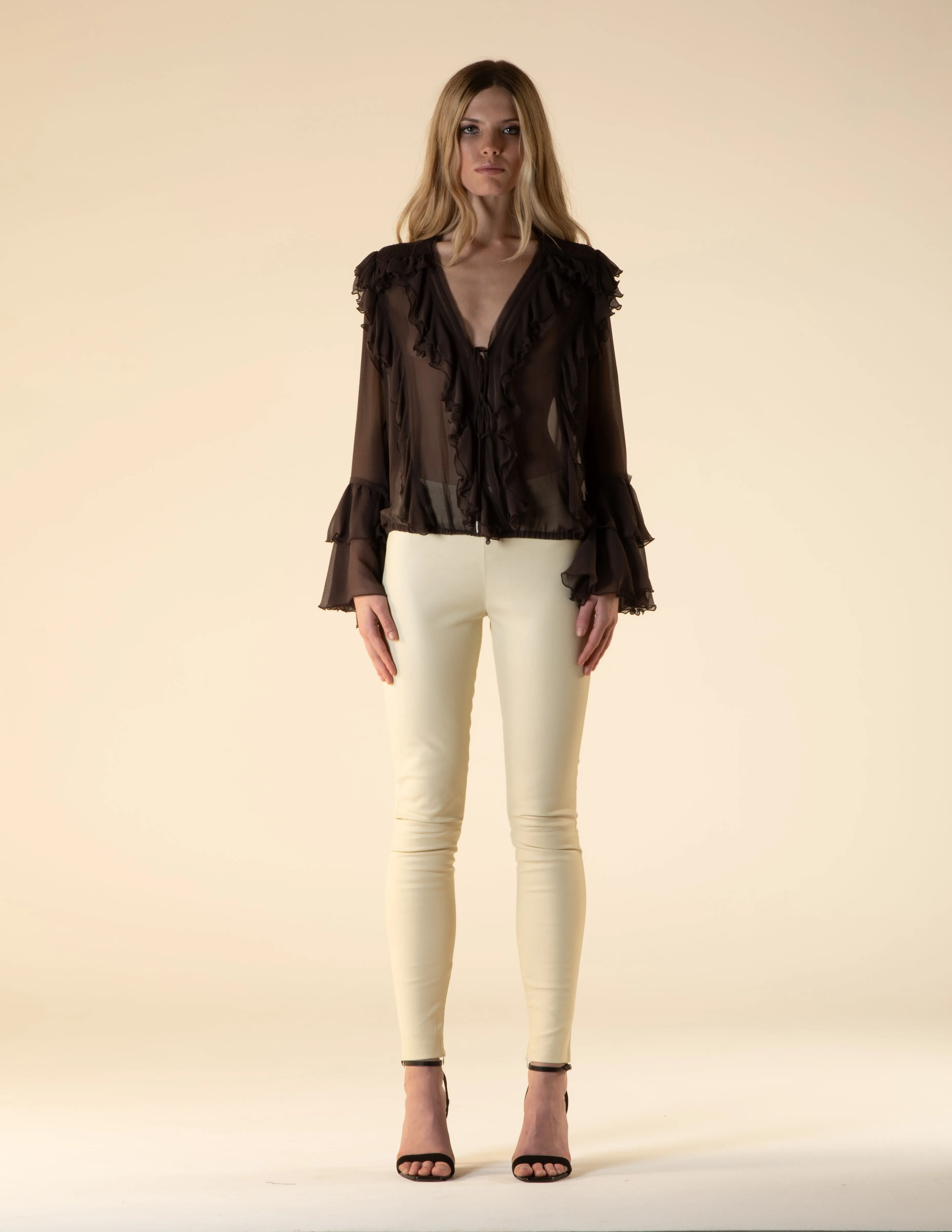Leather Stretch Leggings Ivory Woman