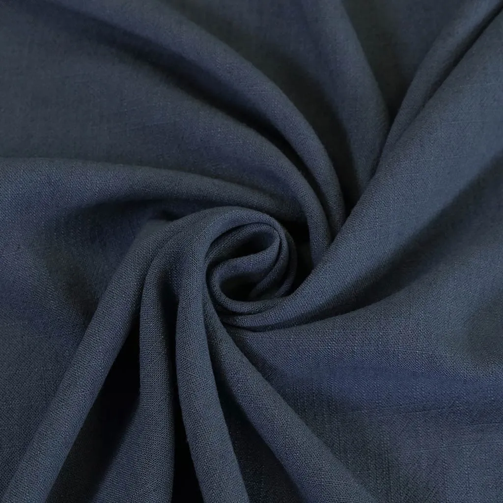 Liege - Denim Blue Viscose Linen Silky Noil Woven Fabric Sample
