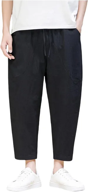 Linen Pants Men Loose Fit Classic Flat Front Chino Pants Casual Lightweight Straight Leg Summer Beach Trousers