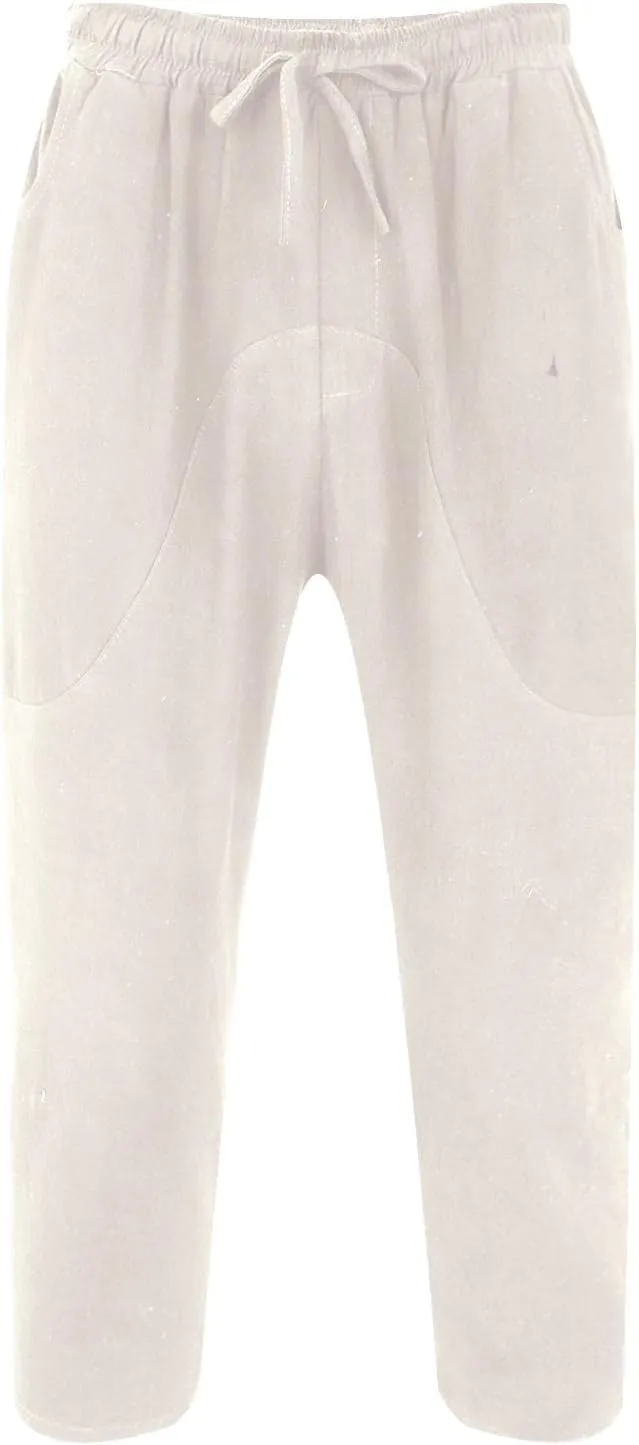 Linen Pants Men Loose Fit Classic Flat Front Chino Pants Casual Lightweight Straight Leg Summer Beach Trousers