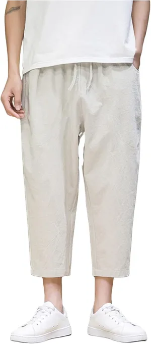 Linen Pants Men Loose Fit Classic Flat Front Chino Pants Casual Lightweight Straight Leg Summer Beach Trousers