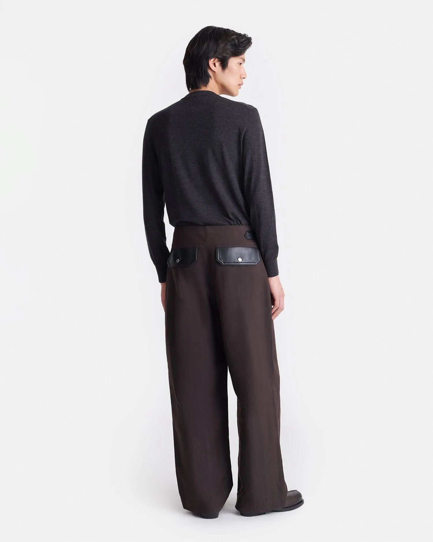 Lorant - Wax Cotton and Regenerated Leather Pants - Dark Brown/Black