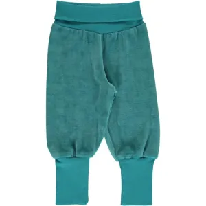 Maxomorra Rib Pants Velour - Arctic Blue