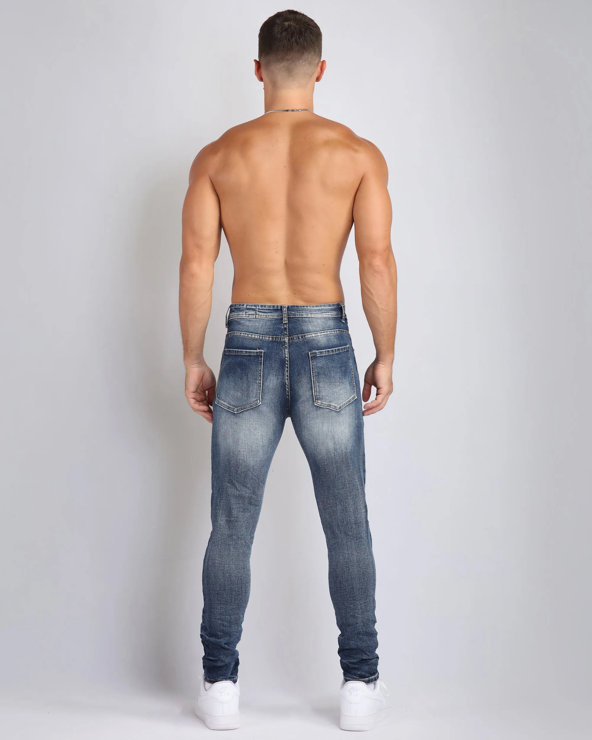 Medium Wash Ripped Blue Jeans with Cashew Flower Patch-Mexico Local Delivery