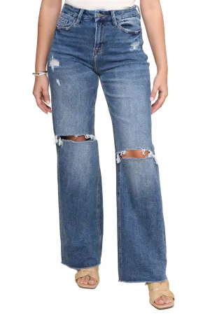 Medium Wash Super High Rise Wide Leg