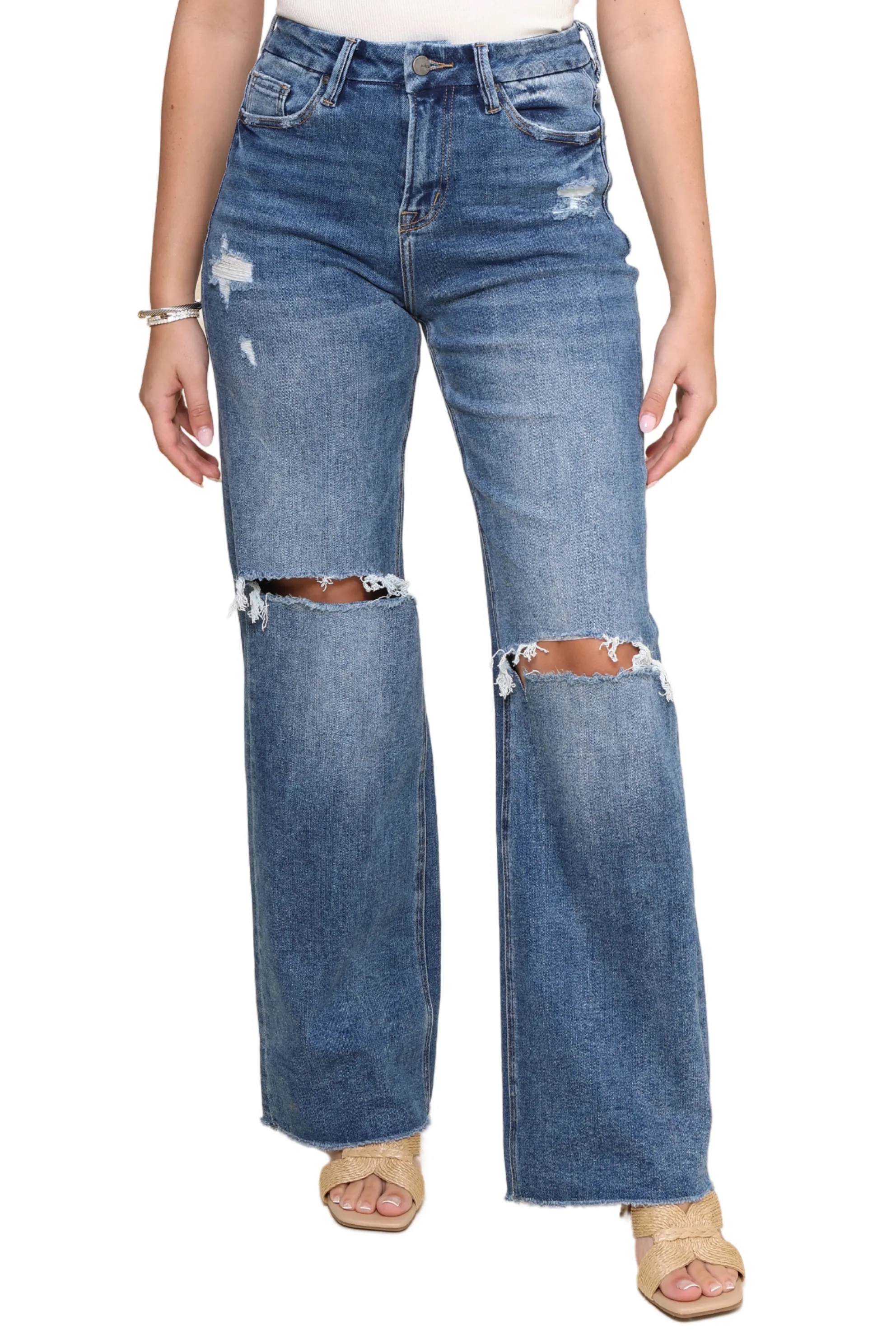 Medium Wash Super High Rise Wide Leg