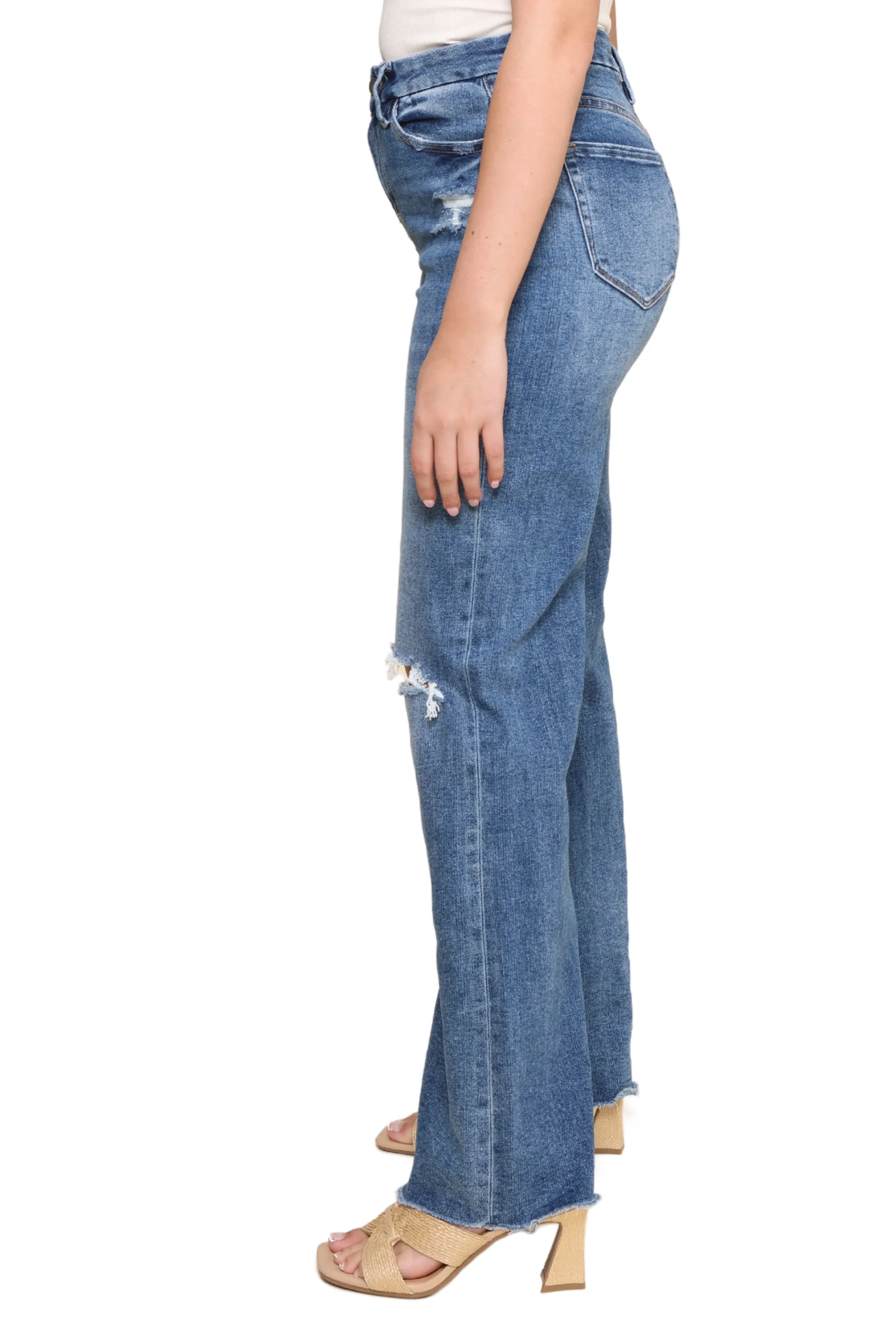 Medium Wash Super High Rise Wide Leg