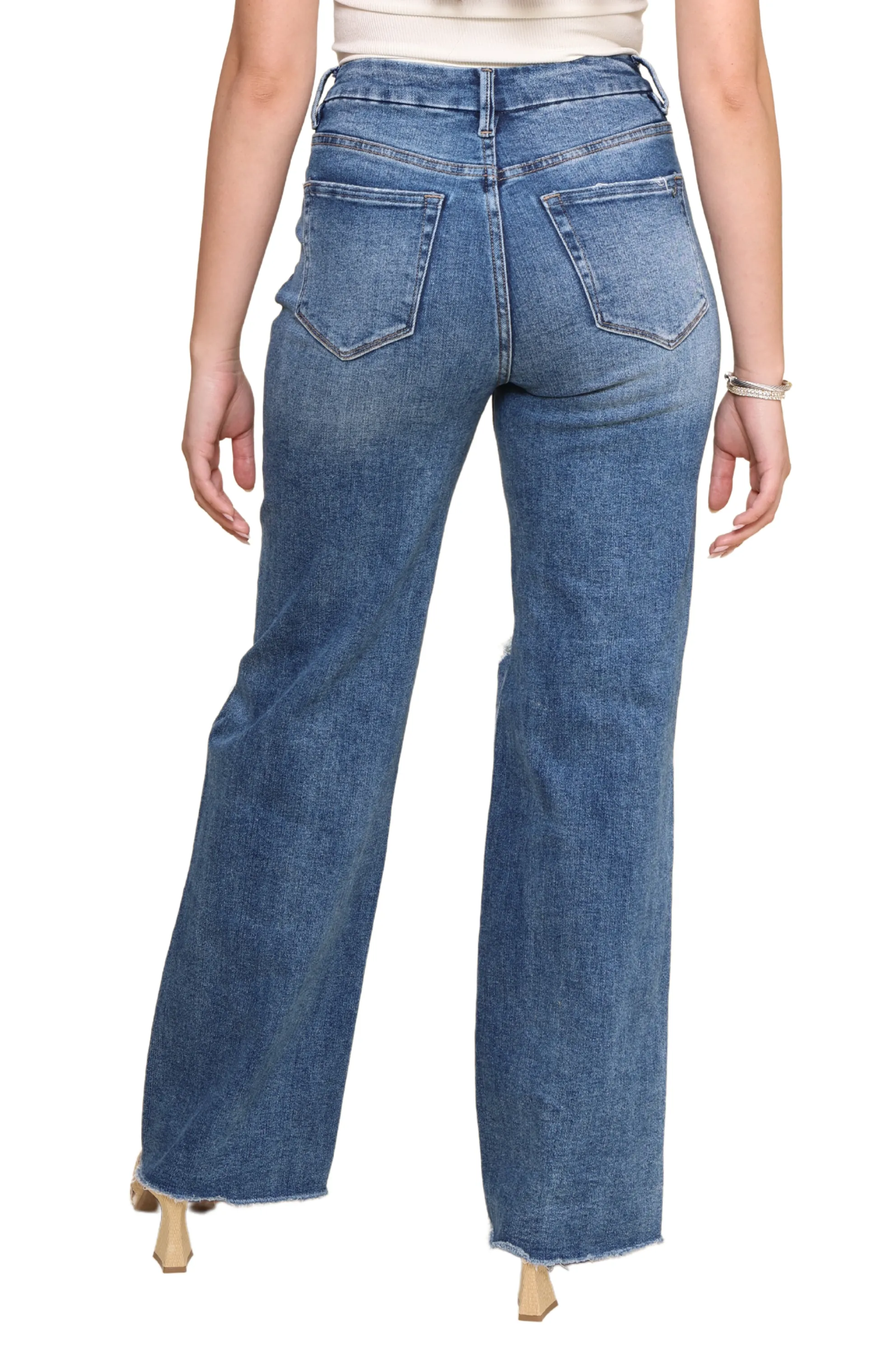 Medium Wash Super High Rise Wide Leg