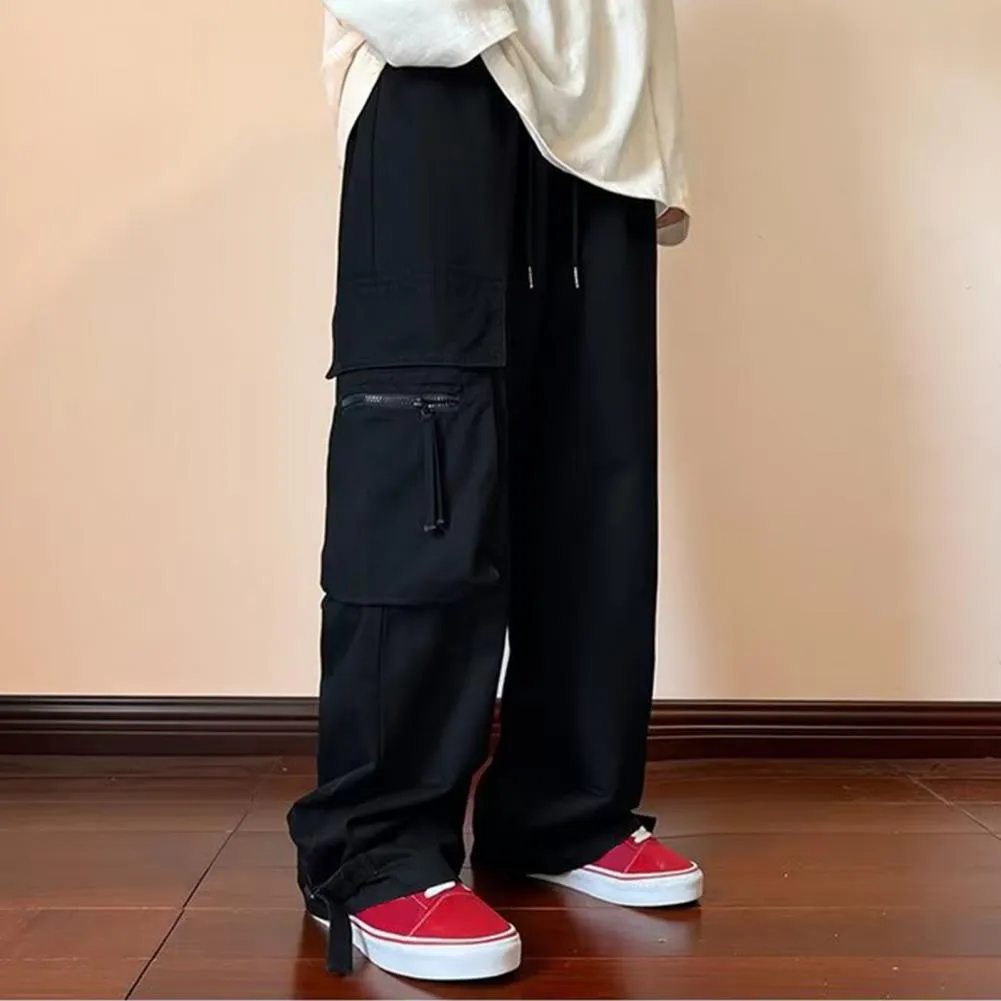 Men's Casual Black Cargo Baggy Pants with Pockets | Ideal for Spring