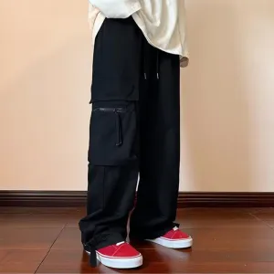 Men's Casual Black Cargo Baggy Pants with Pockets | Ideal for Spring