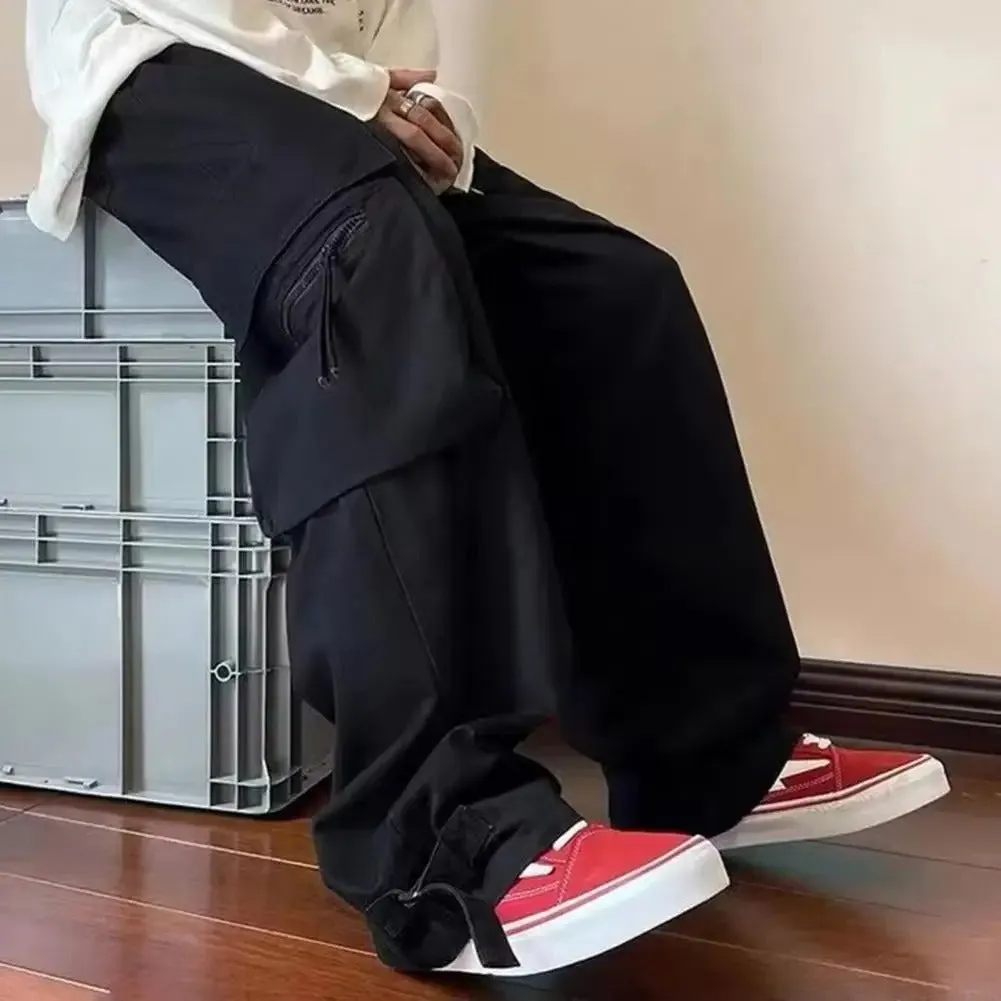 Men's Casual Black Cargo Baggy Pants with Pockets | Ideal for Spring