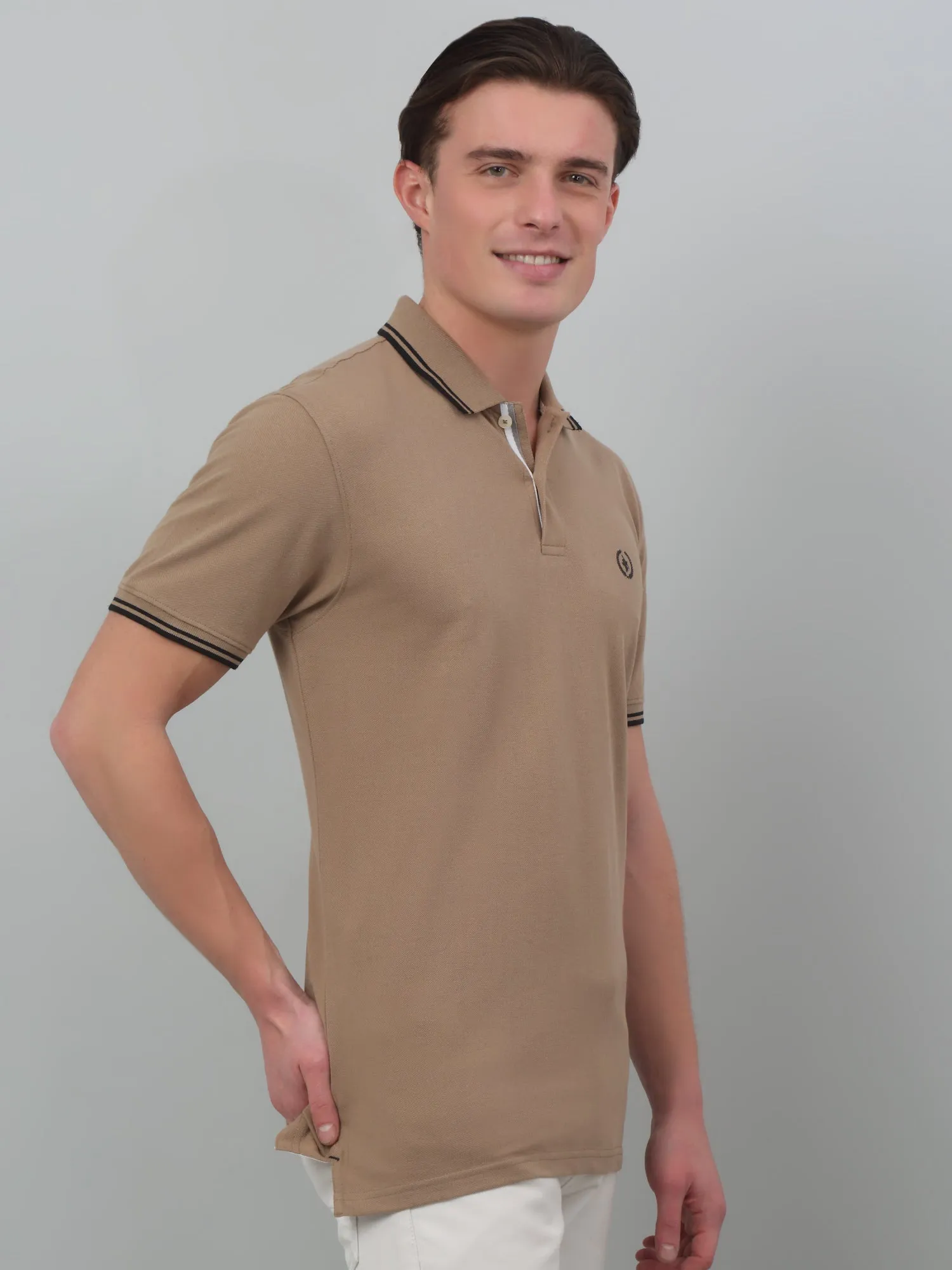 Men's Coffee Brown Polo neck Half Sleeve T-Shirt