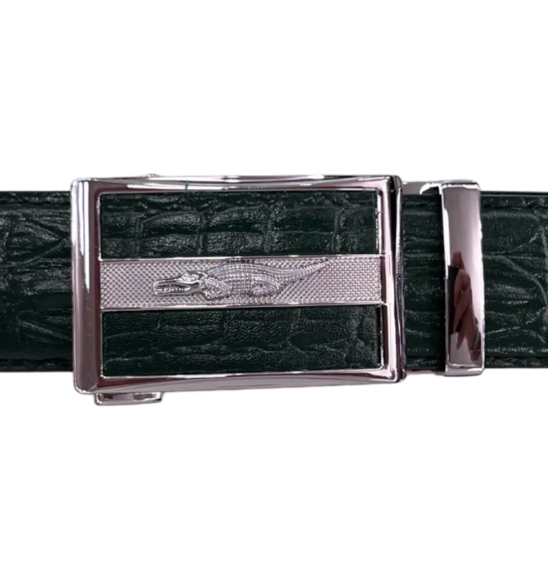 Men's Green Croc Belt Genuine Leather Sliver Buckle Fancy style