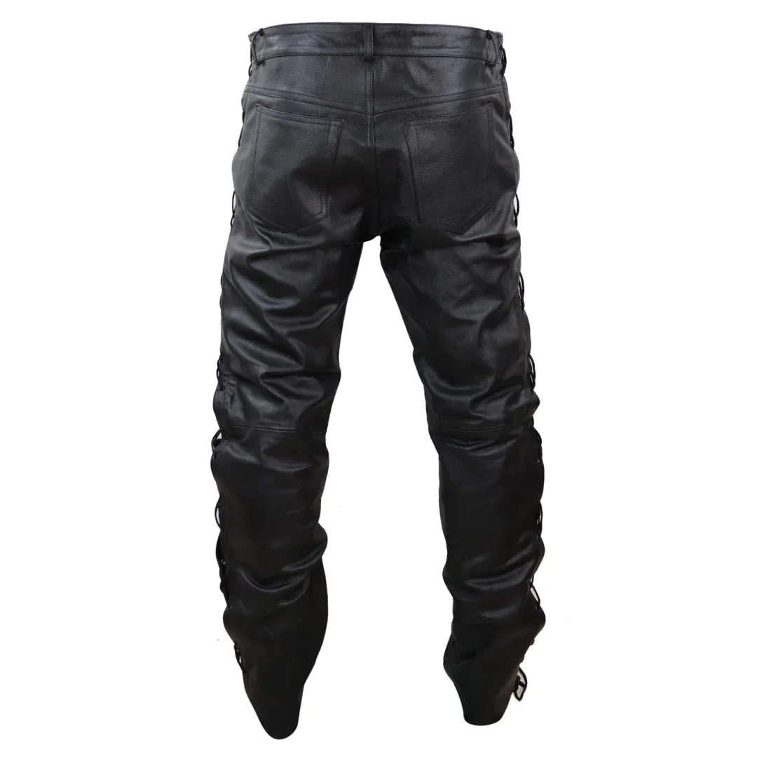 Men's Leather Biker Jeans Tassel Western Cowboy Pants Trousers