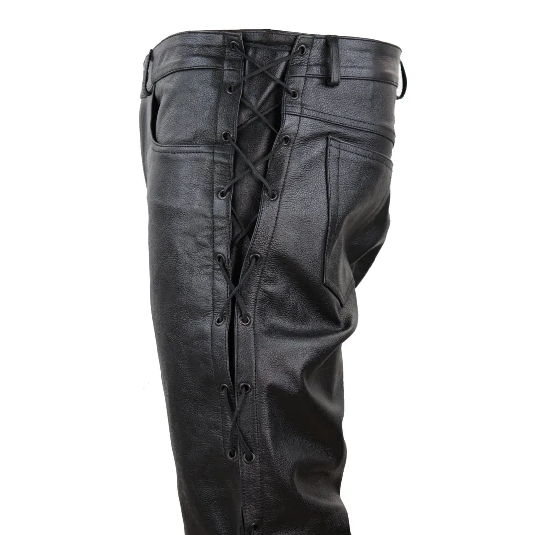 Men's Leather Biker Jeans Tassel Western Cowboy Pants Trousers