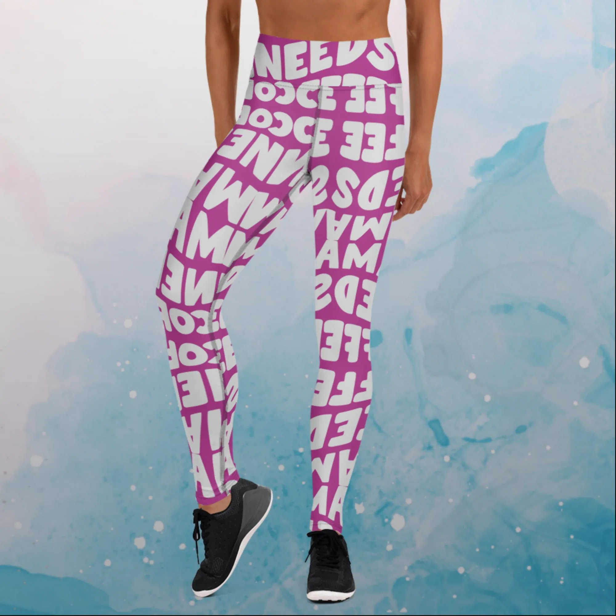 Momma Needs Coffee Purple and Grey High Waist Leggings