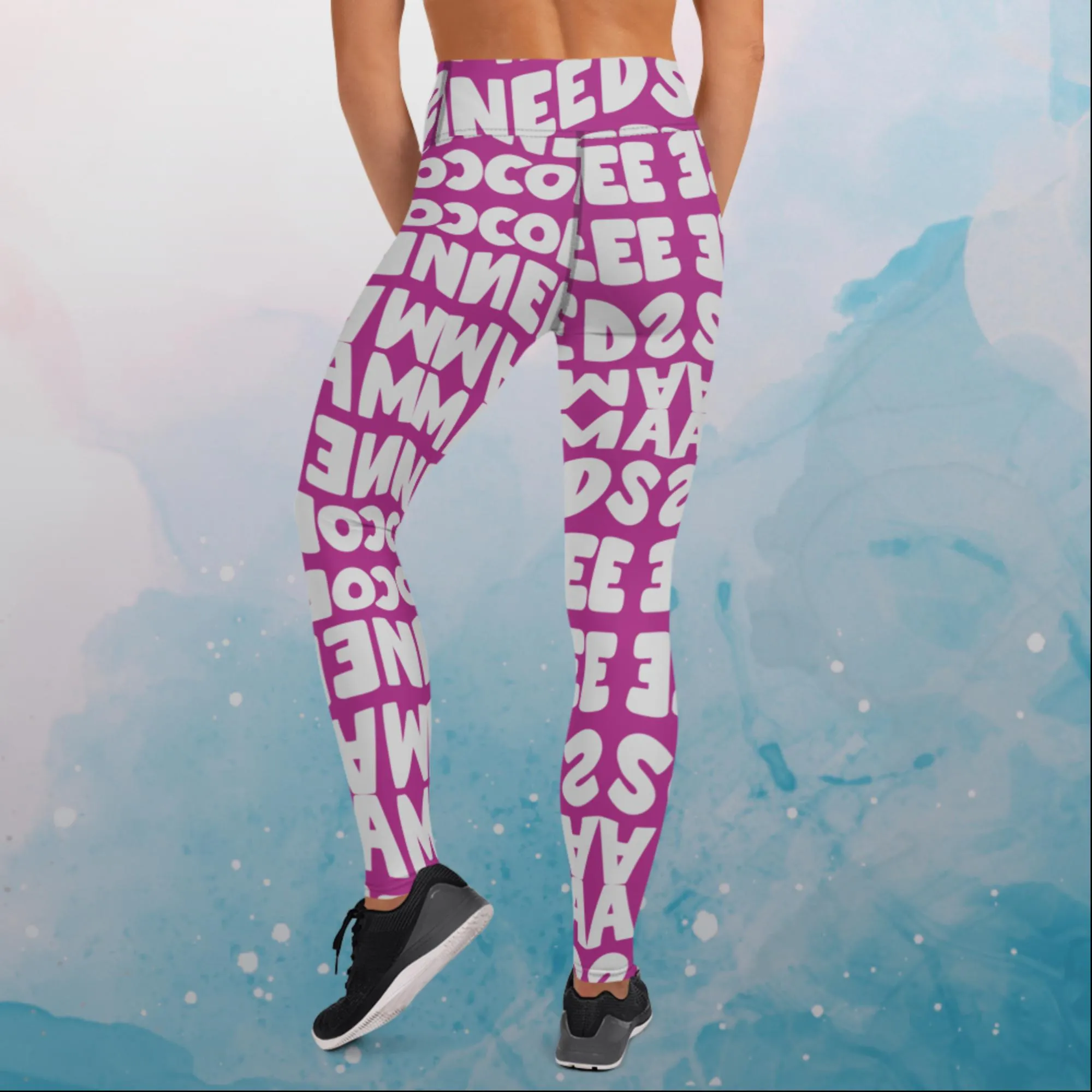 Momma Needs Coffee Purple and Grey High Waist Leggings