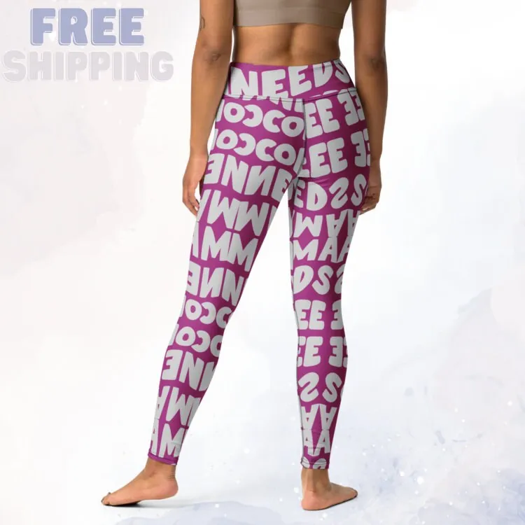 Momma Needs Coffee Purple and Grey High Waist Leggings
