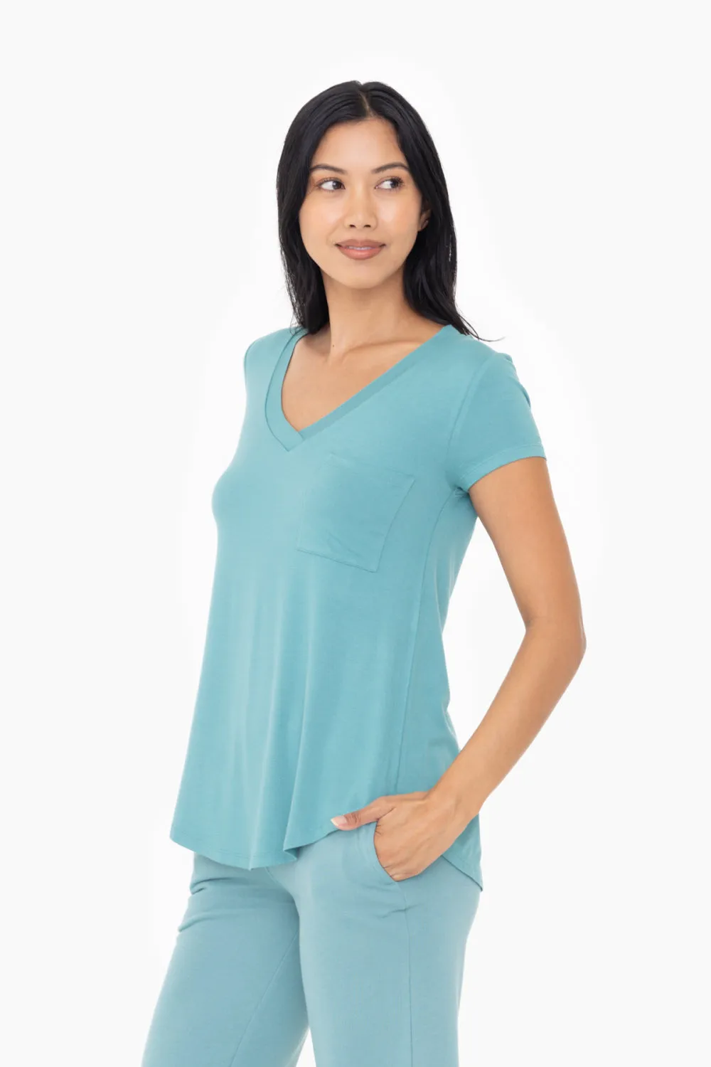 Mono B Longline Deep V-Neck Pocket Shirt