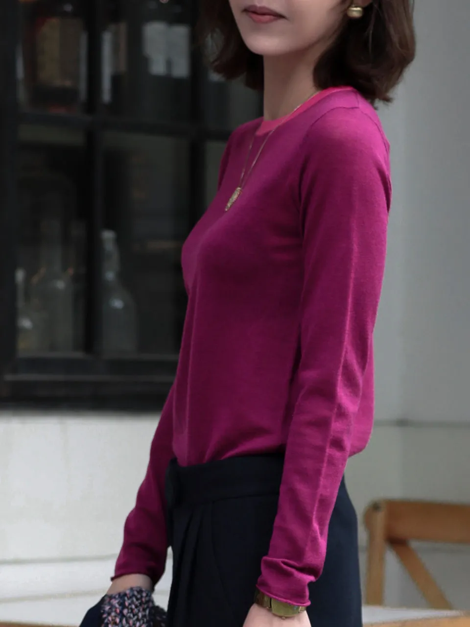 Mulberry Contrast Trim Merino Wool Jumper