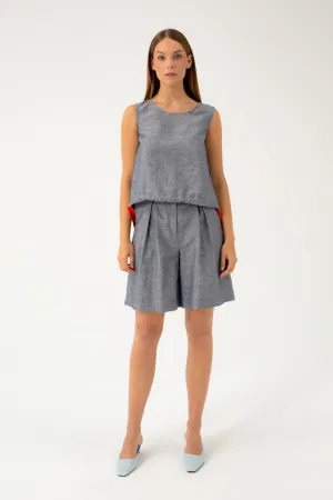 NAVY MELANGE SHORTS WITH LINEN
