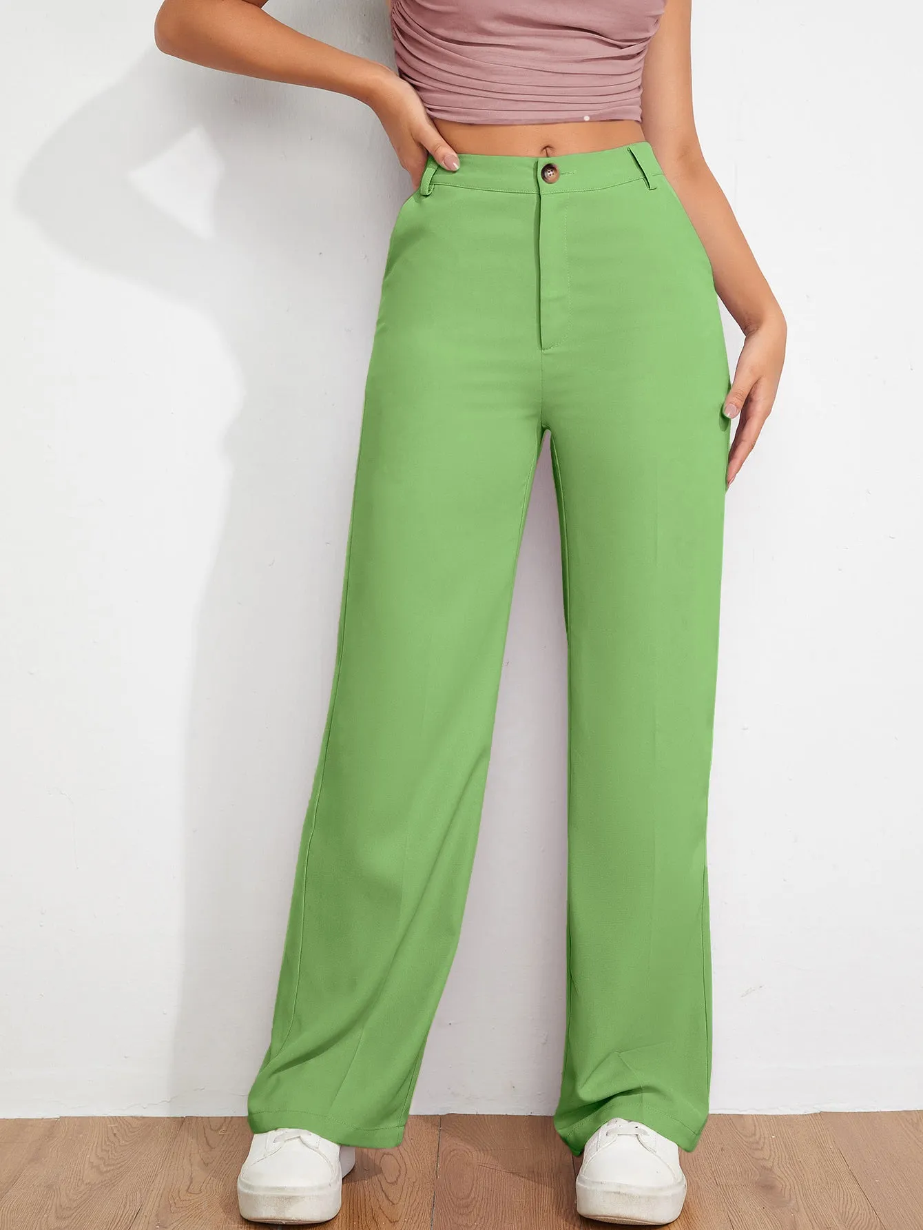 Pista Green Polycotton Textured Trousers