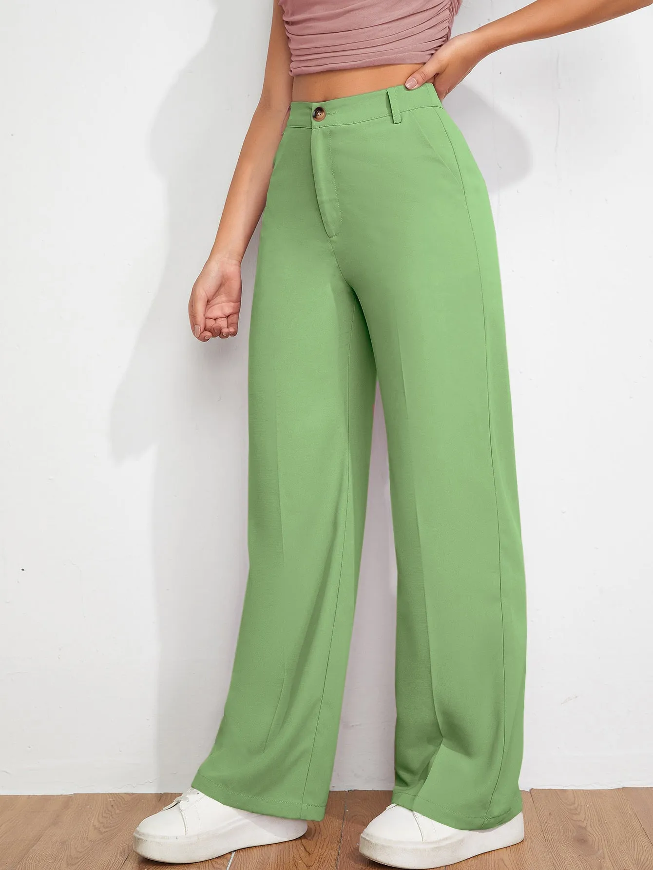 Pista Green Polycotton Textured Trousers
