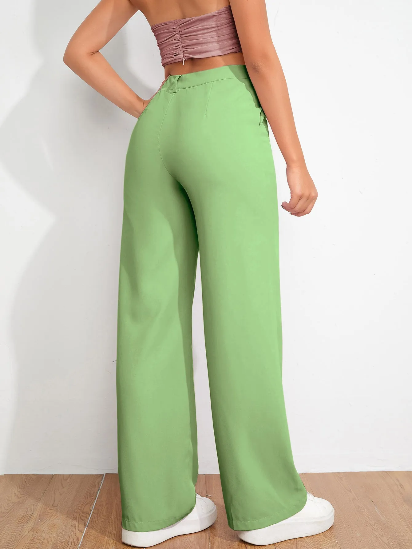 Pista Green Polycotton Textured Trousers