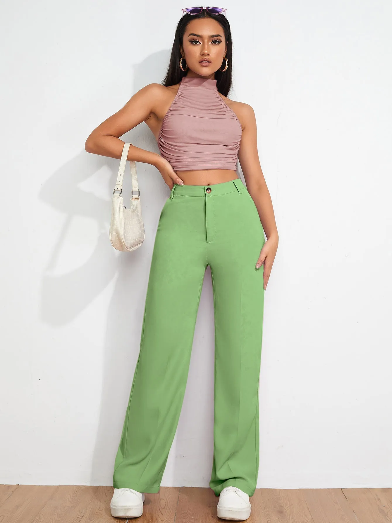 Pista Green Polycotton Textured Trousers