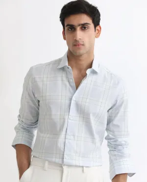Rare Rabbit Men's Tarkin Light Blue Cotton Fabric Full Sleeves Checks Shirt