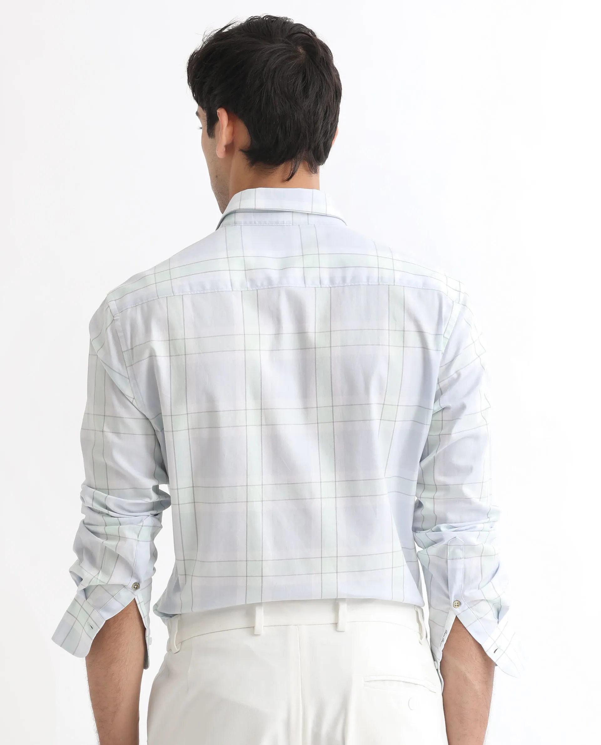 Rare Rabbit Men's Tarkin Light Blue Cotton Fabric Full Sleeves Checks Shirt