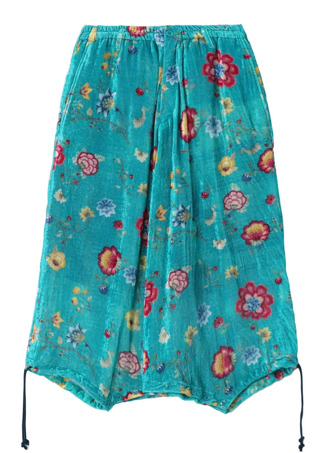 RAYON VELVET PRINT CHINESE FLOWER INSEAM BUTTON SAROUEL PANTS
