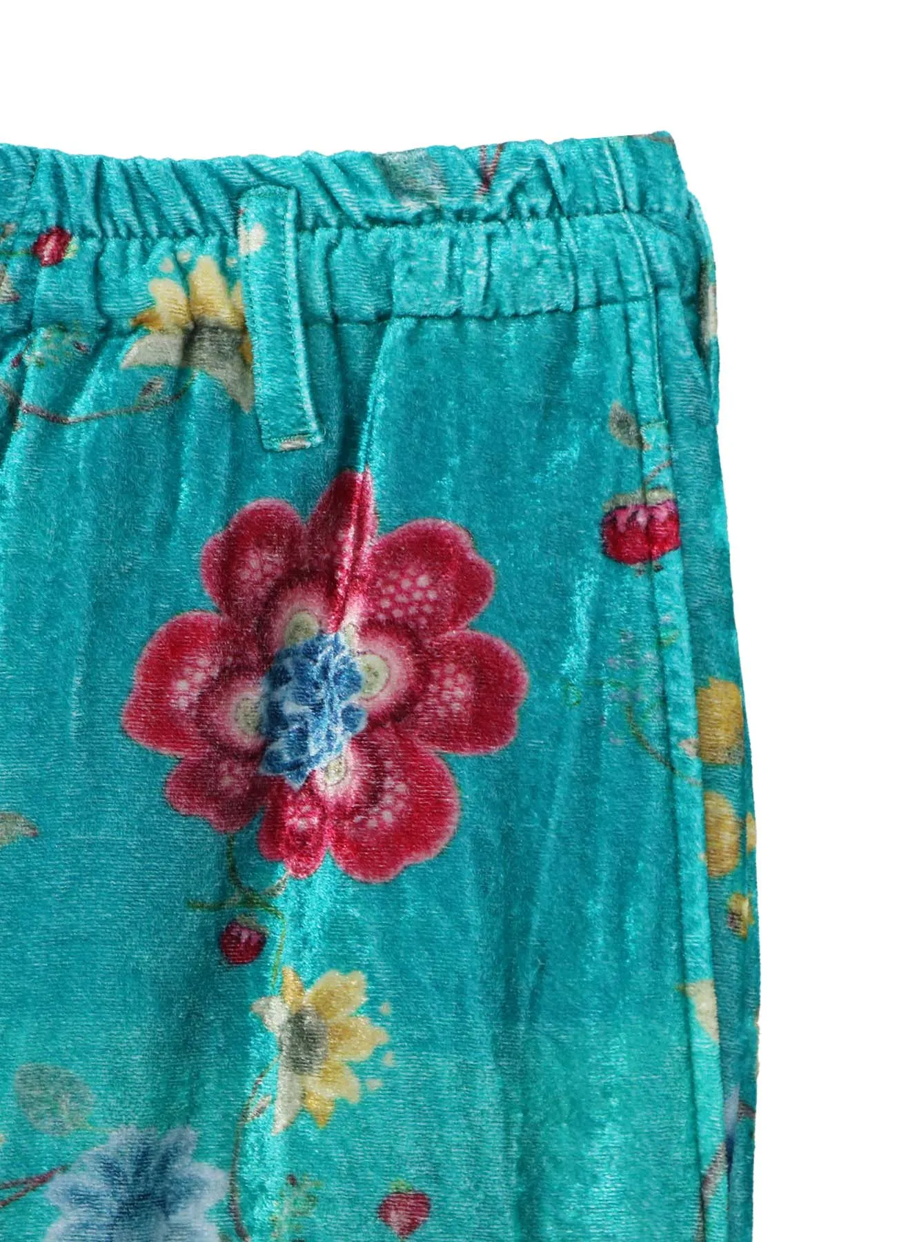 RAYON VELVET PRINT CHINESE FLOWER INSEAM BUTTON SAROUEL PANTS