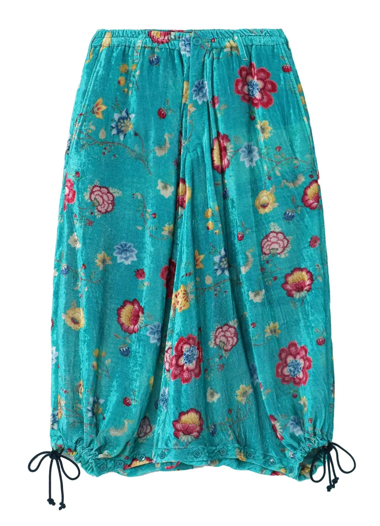 RAYON VELVET PRINT CHINESE FLOWER INSEAM BUTTON SAROUEL PANTS