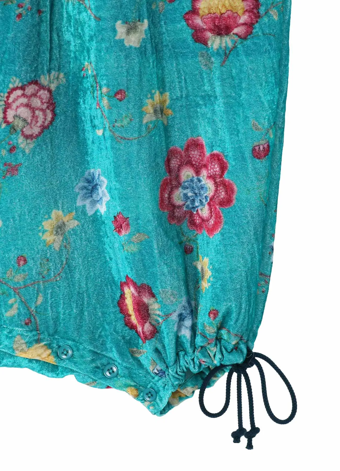 RAYON VELVET PRINT CHINESE FLOWER INSEAM BUTTON SAROUEL PANTS