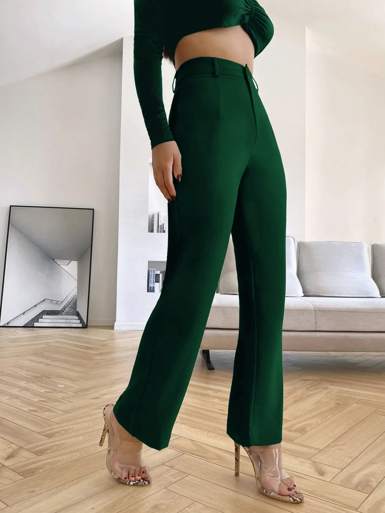 Rustic Green High Rise Casual Trousers