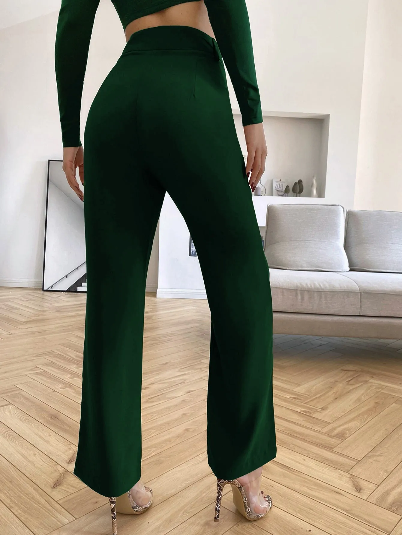 Rustic Green High Rise Casual Trousers
