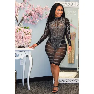 See through Pants Suit Women's Hot Rhinestone Sexy Mesh See-through Nightclub