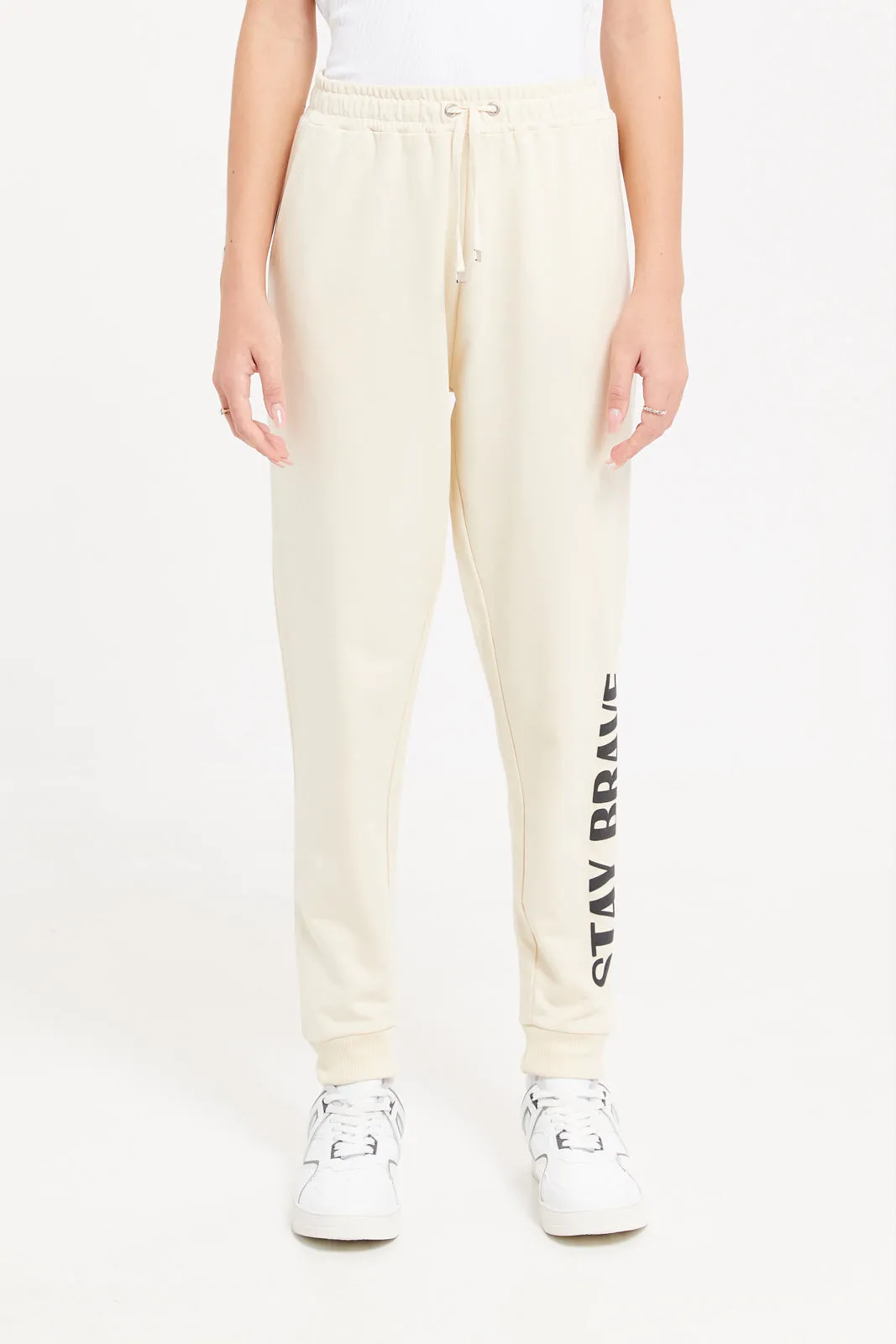 Senior Girls Beige Printed Track Pants