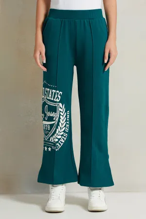 Senior Girls Green Printed Track Pants
