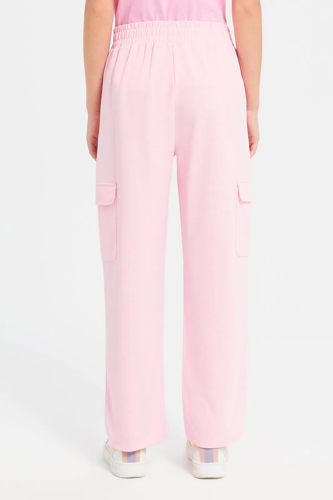 Senior Girls Pink Printed Pants With Cargo Pocket