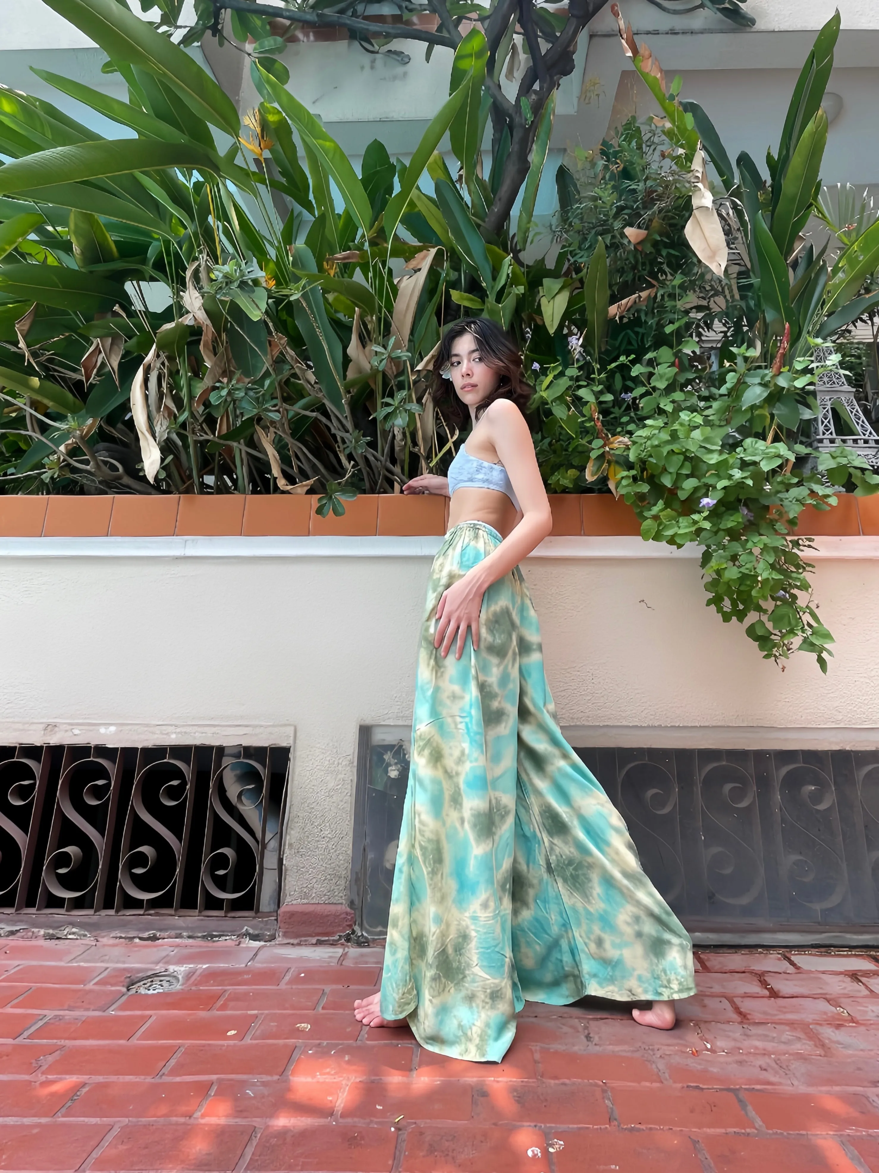 Summer Tie Dye Wide-leg Pants - Jade
