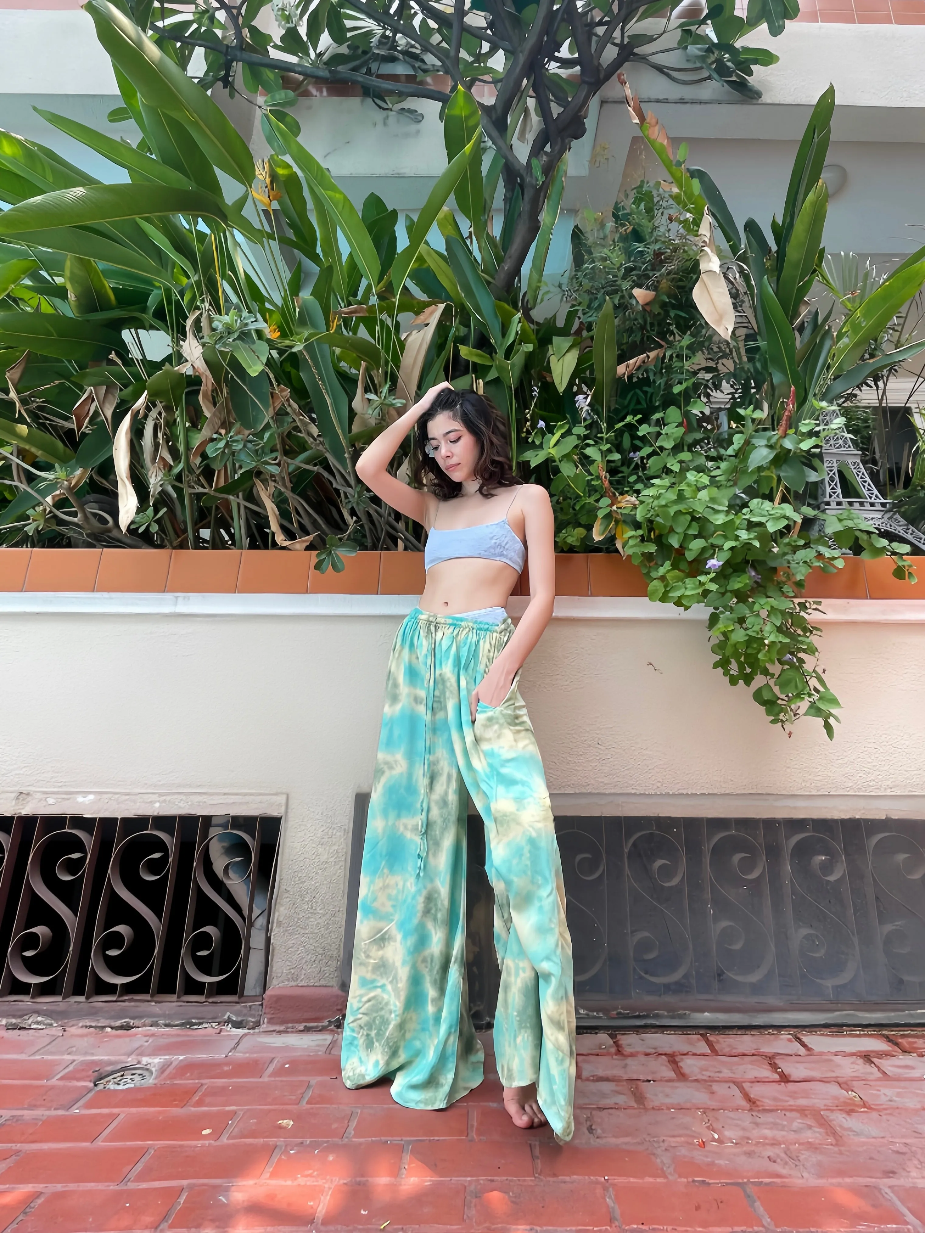 Summer Tie Dye Wide-leg Pants - Jade