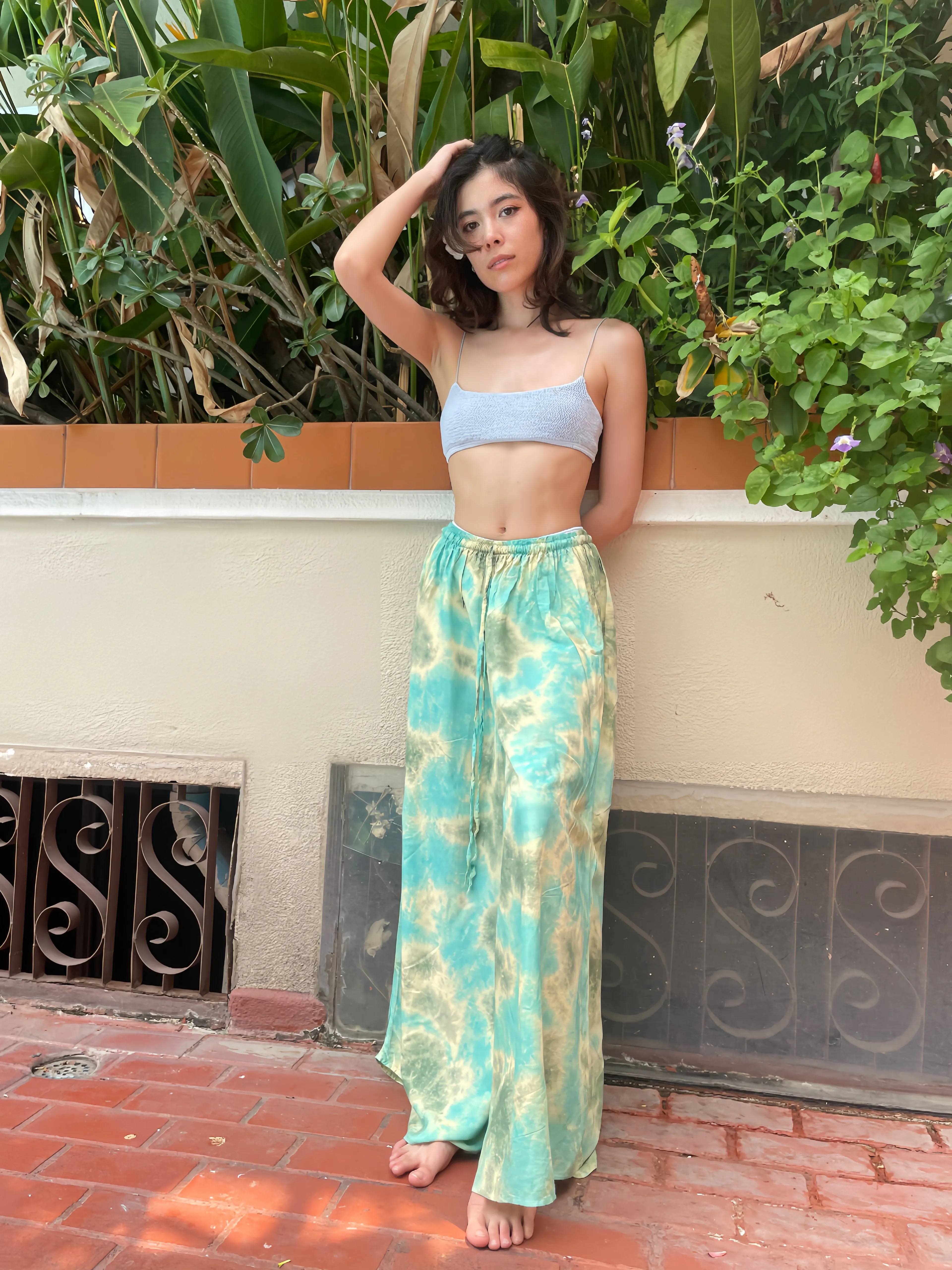 Summer Tie Dye Wide-leg Pants - Jade