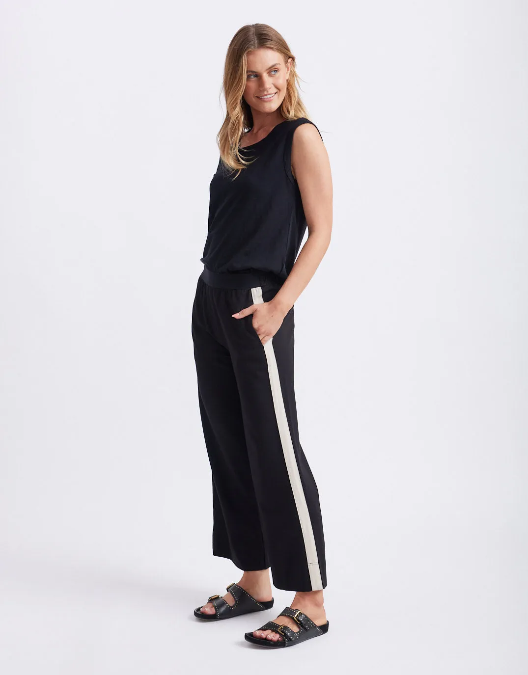 Timeless Crop Ponti Pant - Black/Beige Stripe