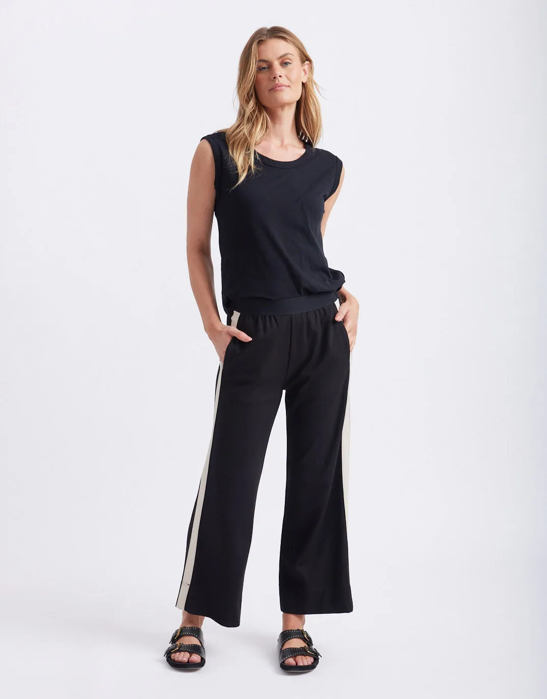 Timeless Crop Ponti Pant - Black/Beige Stripe